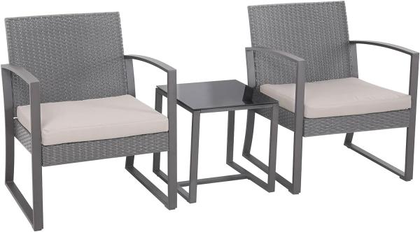 SVITA LOIS L Poly Rattan Sitzgruppe Gartenmöbel Garnitur Tisch Sessel Set Grau