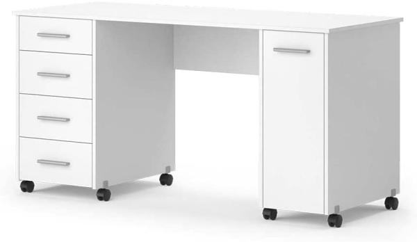 Vicco Nähtisch Verona auf Rollen 148x75x60cm weiß, Basteltisch mit 4 Schubladen