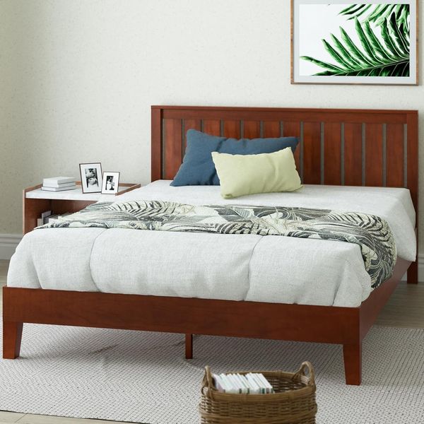 ZINUS Vivek 30 cm Deluxe-Plattformbettrahmen aus Holz mit Kopfteil | Holzlattenunterstützung | Für Erwachsene, Kinder, Jugendliche | Einfache Montage | 90x200 cm | Antik-Espresso