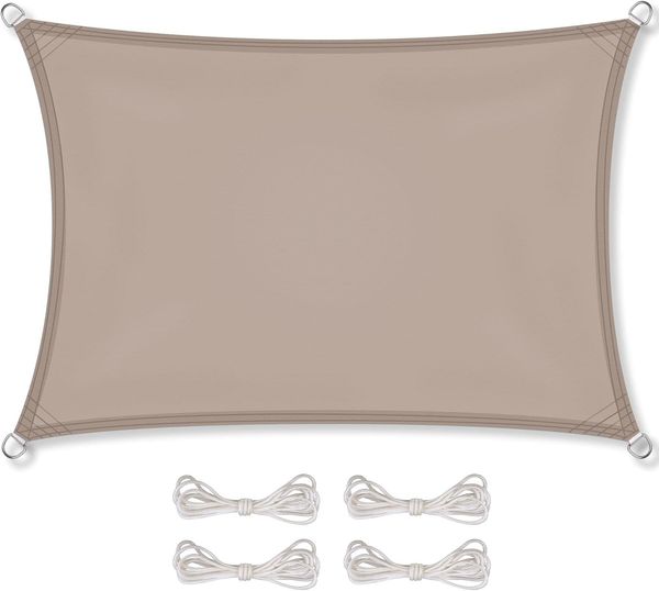 CelinaSun Sonnensegel inkl Befestigungsseile Premium PES Polyester wasserabweisend imprägniert Rechteck 3x5 m Taupe