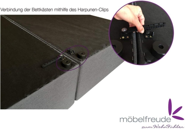 Furniture for Friends Doluna Valina Boxspringbett 180x220 cm H2/H3 in Hellgrau niedriges Kopfteil 90 cm Ideal für Dachschrägen inkl. Visco Topper + 7 Zonen Taschenfederkern-Matratze Bild 5