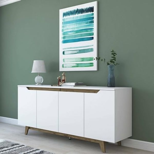 Dmora Sideboard Nusakan 180 x 45 x 78,6 cm Weiß 2 Böden 4 Türen