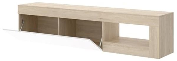 Dmora - TV-Ständer Averau, niedriges Sideboard für Wohnzimmer, Wohnzimmer-Sideboard für Fernseher, 204 x 42 x 48 cm, Eiche und Weiß Bild 5