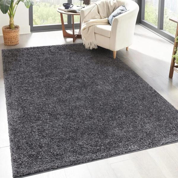 carpet city Shaggy Hochflor Teppich - 200x200 cm Quadratisch - Anthrazit - Langflor Wohnzimmerteppich - Einfarbig Uni Modern - Flauschig-Weiche Teppiche Schlafzimmer Deko