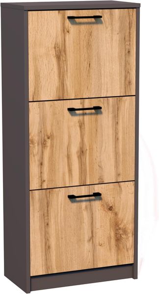 Home Collective Schuhschrank mit 3 aufklappbaren Schubladen, Schuhregal mit 3 Fächern 50 cm breit (platzsparende Schuhaufbewahrung, laminierte Platte) weiche abgerundete Kanten, matte Oberfläche, graphit Eiche