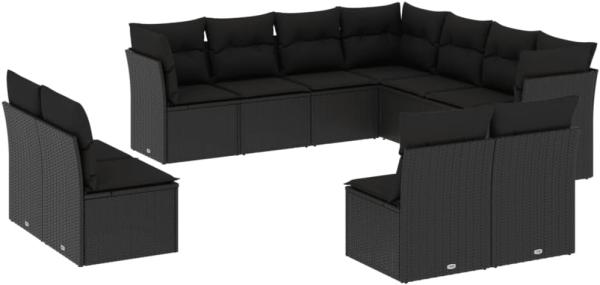 vidaXL 11-tlg. Garten-Sofagarnitur mit Kissen Schwarz Poly Rattan 3217815