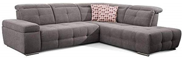 CAVADORE Ecksofa Mistrel mit Ottomanen rechts / Große Eck-Couch im modernen Design / Inkl. verstellbare Kopfteile / 269 x 77 x 228 / Grau