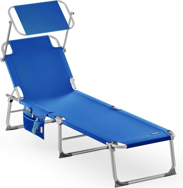 Casaria Gartenliege Ibiza, 1 St, Liegestuhl Klappbar Sonnenliege für den Garten mit Dach Balkon Blau