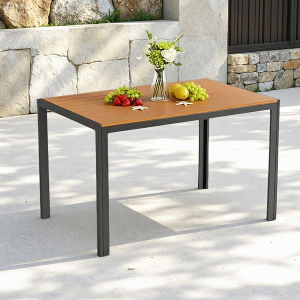 Clevich Gartentisch Wetterfeste, 110x70 cm, Outdoor-Esstisch, WPC Balkontisch, Aluminiumrahmen, Wetterfeste Gartenmöbel, Quadratischer Terrassentisch, Teakbraun