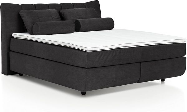 Mivano Free Boxspringbett/Bett mit 7-Zonen-Taschenfederkern-Matratze und Premium Topper/Härtegrad H3, Mikrofaser All Senses Dunkelbraun, Liegefläche 180x200 cm