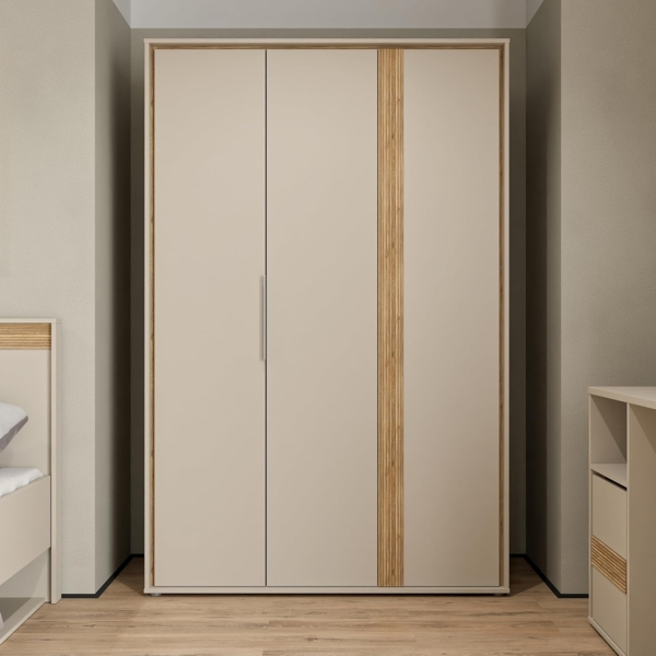 Forte WEXLIN Kleiderschrank 120 130, moderner Kleiderschrank, 2 Drehtüren, Kinder- und Jugendzimmer, Holzwerkstoff, Kaschmir|Beige|Mauvella Eiche Holzdekor, 126,3 cm breit x 193,7 cm hoch x 60 cm tief