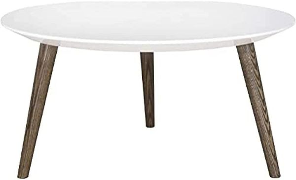 SAFAVIEH Contemporary Wooden Accent Table, in White and Dark Brown, 80 X 80 X 39.87