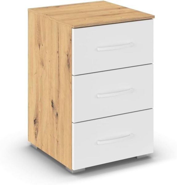 rauch Aditio Box, Nachttisch, 3 Schubladen, mit Softclose-Funktion, Farbe Weiß/Eiche Artisan, BxHxT 40x61x42cm