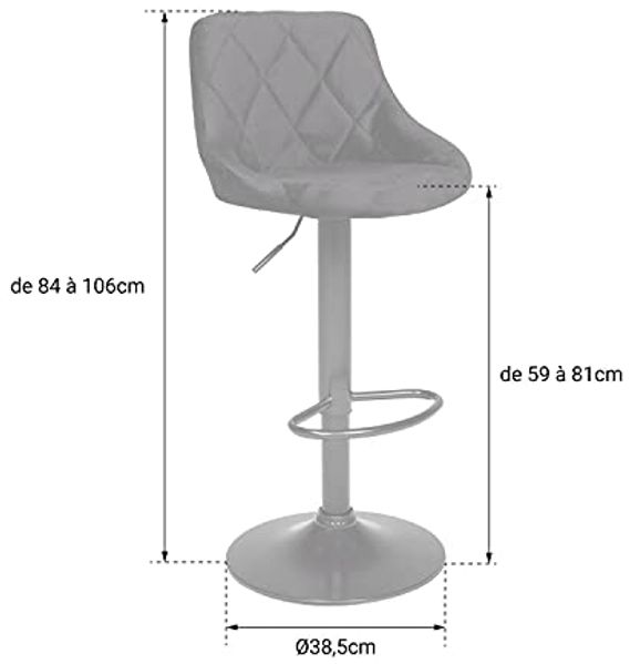 Happy Garden 2er Set Barhockern aus schwarzem Samt Robin. Küchenstuhl in modernem Design mit Sitzfläche, höhenverstellbar, um 360° drehbar und Fußstütze. Hocker mit Rückenlehne aus Samt Bild 2
