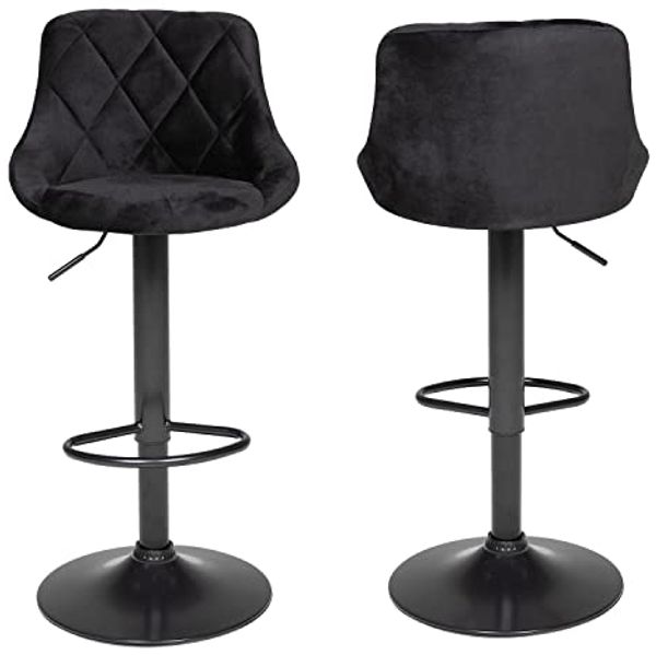 Happy Garden 2er Set Barhockern aus schwarzem Samt Robin. Küchenstuhl in modernem Design mit Sitzfläche, höhenverstellbar, um 360° drehbar und Fußstütze. Hocker mit Rückenlehne aus Samt Bild 4