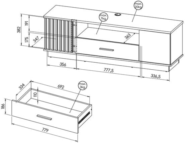 Lowboard TV-Unterschrank Lamia 155cm Wotan Eiche schwarz 2-türig Bild 3
