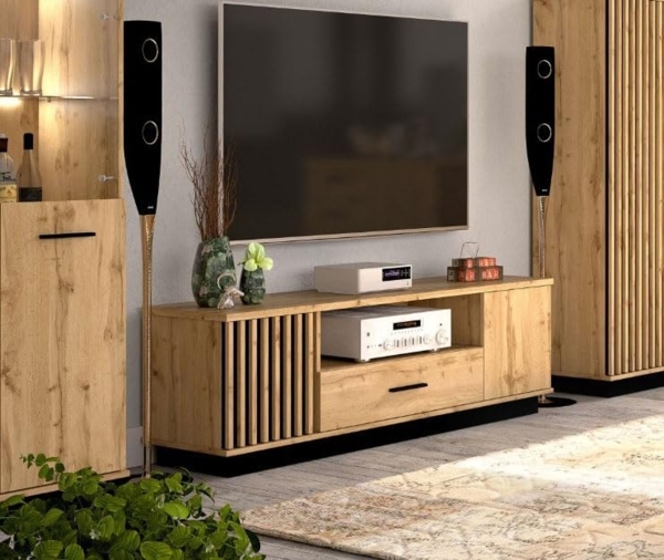 Lowboard TV-Unterschrank Lamia 155cm Wotan Eiche schwarz 2-türig Bild 2