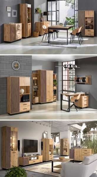 Lowboard TV-Unterschrank Lamia 155cm Wotan Eiche schwarz 2-türig Bild 5