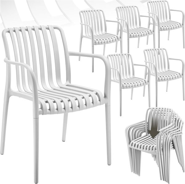 tectake® Gartenstühle stapelbar, Gartenmöbel Set, Balkon Möbel, Bistro Set, Sessel, Outdoor Möbel, Balkonmöbel, Terrassenmöbel - weiß, 6er Set
