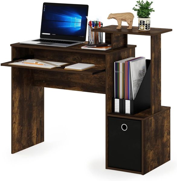 Furinno 12095APBK Mehrzweck Home Office Computer Schreibtisch, PC-Tisch, Bürotisch mit Ablage, Technisches Holz, Bernsteinkiefer/Schwarz, 39.9 (D) x 100.1 (W) x 86.6 (H) cm