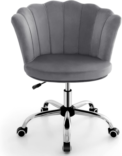 FANTASK Schminkstuhl mit Rollen, Computerstuhl aus Samt, höhenverstellbarer Bürostuhl für Schlafzimmer, Grau Bild 1