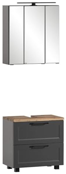 Badezimmer-Set >Lyon< (2-tlg.) in matt-grau, Graphitgrau - 60x195x35cm (BxHxT)