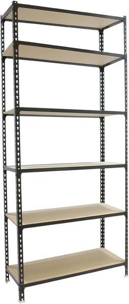Simonrack Schwerlastregal, Lagerregal, 250 x 110 x 40 cm, Metallregal, Kellerregal, Biegestelle 200 kg, 6 Holzfachböden, Anthrazit/Holz - Maderclick