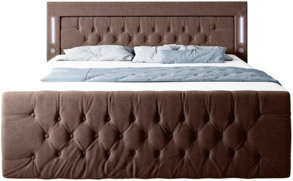 Boxspringbett Queen mit LED, USB und Stauraum 140x200 Braun H4