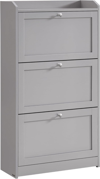 Vasagle Schuhschrank, 3 Klappen, Trennwand verstellbar, für bis zu 18 Paar Schuhe, Holz taubengrau, 24 x 60 x 108 cm