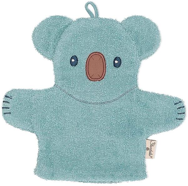 Sterntaler Baby Unisex Waschhandschuh Baby GOTS Waschhandschuhe Kalla - Waschlappen Kinder, Babywaschlappen, mit Koalaform - Bio - blau meliert