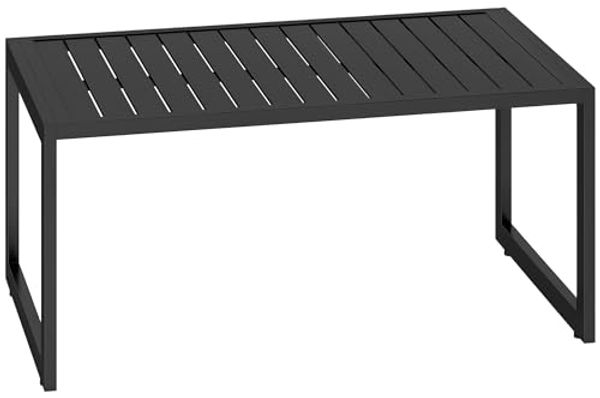 Outsunny Beistelltisch mit Lamellendesign, wetterfest (Beistelltisch, 1-St, Balkontisch aus Aluminium), für Balkon, Garten, Terrasse, 90 x 50 x 42 cm Schwarz