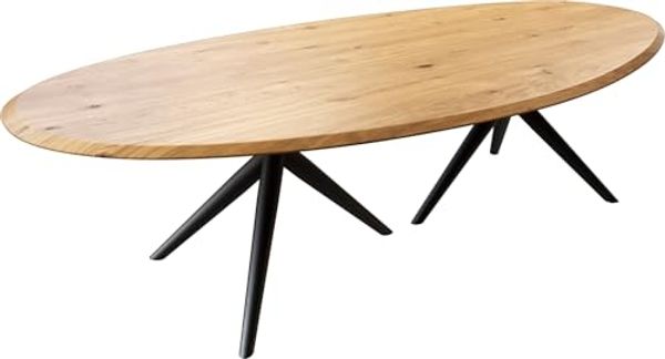 Esstisch Edge Oval 280x130x2,5 Eiche Natur Estelar rund Metall Schwarz Flow-Edge