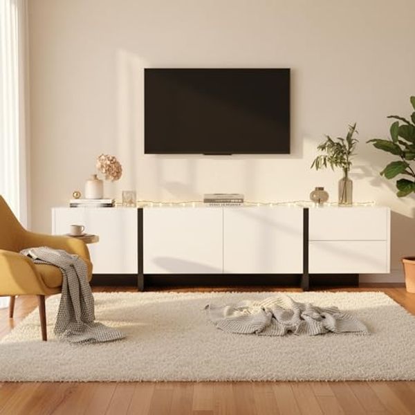 FurnitureR TV-Lowboard in Schwarz-Weiß Hochglanz, modernes Farbblock-Design mit großem Stauraum & klaren Linien