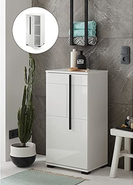 Badezimmer Unterschrank CHARLESTON-61 in Hochglanz weiß, B/H/T: ca. 45/87/35 cm