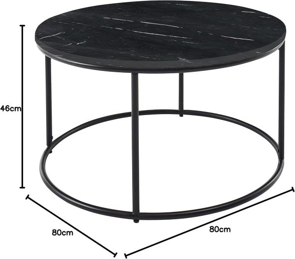 Couchtisch Wohnzimmer Beistelltisch rund Marmor Stein ca. 80 cm BELFORT Schwarz Bild 7