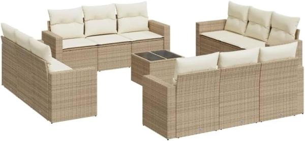 vidaXL 13-tlg. Garten-Sofagarnitur mit Kissen Beige Poly Rattan 3251115