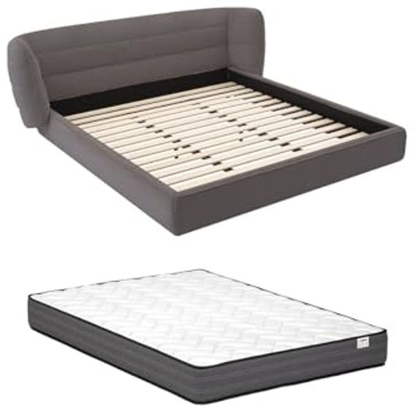Vente-unique - LARUMO Bett Stoff Grau - B 236 cm x H 82 cm x L 210 cm