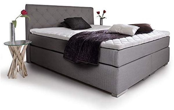 Möbel-Eins PREMIUM Boxspringbett inkl. Kopfteil Anthrazit, 140x200 cm Härtegrad 3