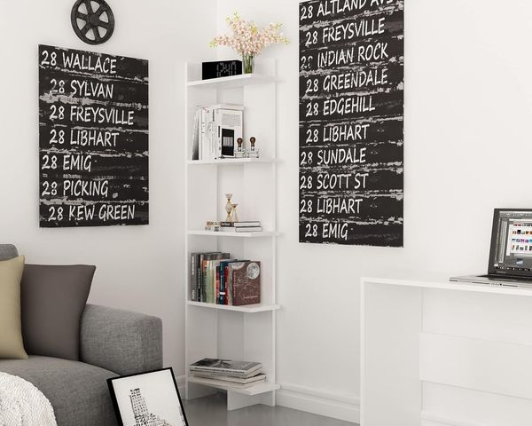 Hanah Home Modern White Bookshelf, 45 cm W x 170 cm H x 22 cm D | 100% Melamine Coated Particle Board, 18 mm Thick | Wall-Mountable, Stylish Storage Solution