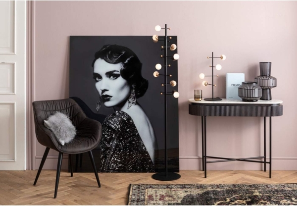 Kare Konsole Glenn, schwarz/grau/weiß, Flurkonsole, 2 Schubläden, Mango Massivholz, heller Marmorplatte, Naturstein, verdeckte Griffmulden, Riffeloptik, 80 x 100 x 32 cm (H/B/T) Bild 6