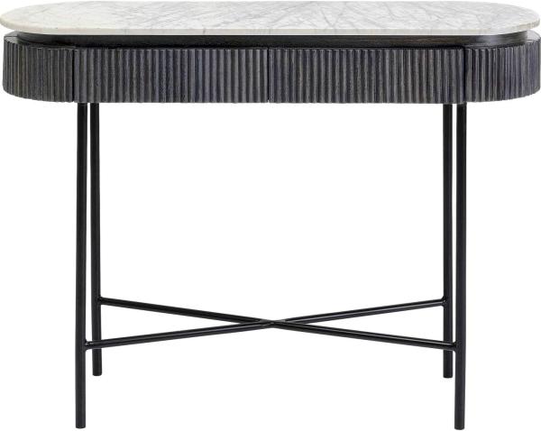 Kare Konsole Glenn, schwarz/grau/weiß, Flurkonsole, 2 Schubläden, Mango Massivholz, heller Marmorplatte, Naturstein, verdeckte Griffmulden, Riffeloptik, 80 x 100 x 32 cm (H/B/T) Bild 1