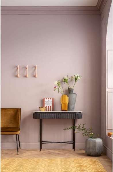 Kare Konsole Glenn, schwarz/grau/weiß, Flurkonsole, 2 Schubläden, Mango Massivholz, heller Marmorplatte, Naturstein, verdeckte Griffmulden, Riffeloptik, 80 x 100 x 32 cm (H/B/T) Bild 2