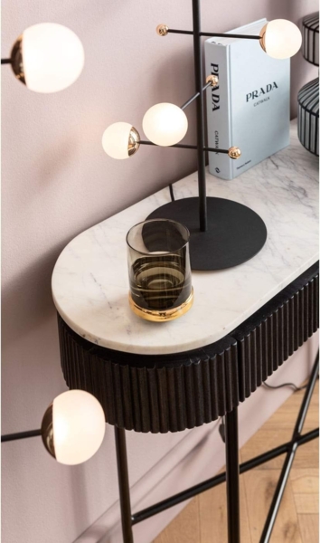 Kare Konsole Glenn, schwarz/grau/weiß, Flurkonsole, 2 Schubläden, Mango Massivholz, heller Marmorplatte, Naturstein, verdeckte Griffmulden, Riffeloptik, 80 x 100 x 32 cm (H/B/T) Bild 7