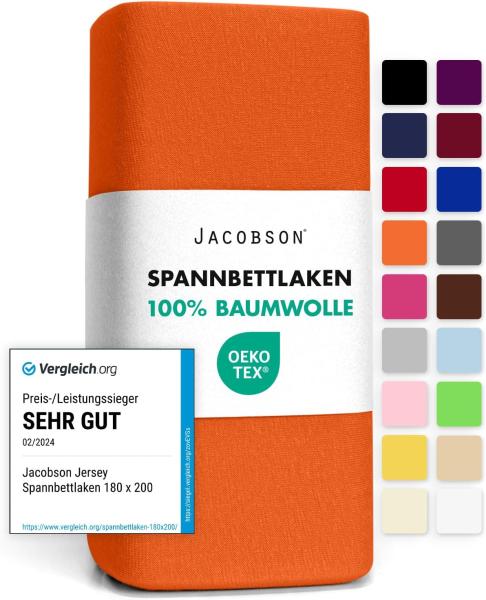Jacobson Jersey Spannbettlaken Spannbetttuch Baumwolle Bettlaken (140x200-160x200 cm, Orange)