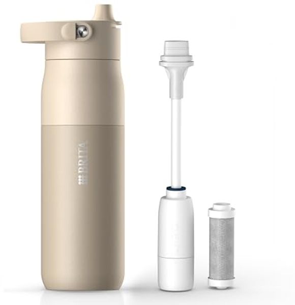 BRITA Trinkflasche BRITA LARQ Essential Filter Trinkflasche (680ml) mit Strohhalm, Edelstahl Wasserflasche mit doppelwandiger Isolierung - hält 24h kalt