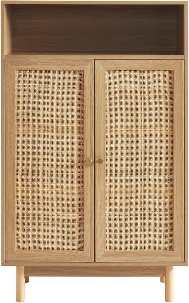 BAÏTA Anrichte Helena in Eiche-Optik und Rattangeflecht, 2 Türen, 80 cm