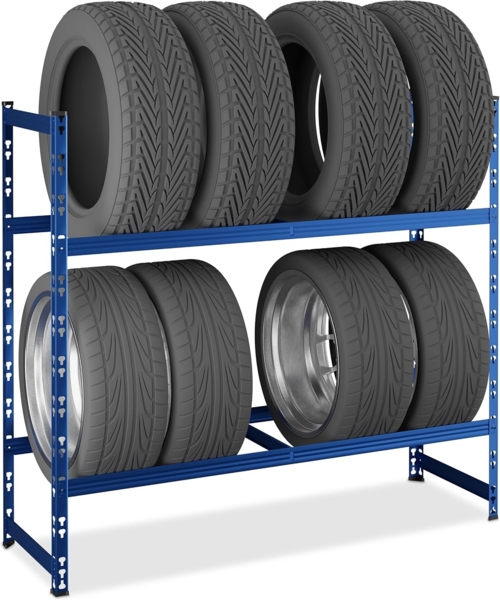 relaxdays Schwerlastregal Reifenregal für 8 Reifen, 1-tlg, blau