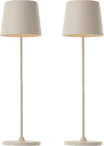 Lightbox 2er-Set LED Tischlampen für Innen & Außen | 37 cm / 23 cm Höhe, Ø 10cm | beige Outdoor Tischleuchten mit Touch-Dimmer | mobil/kabellos/portable | per USB aufladbar/Akku | 310lm