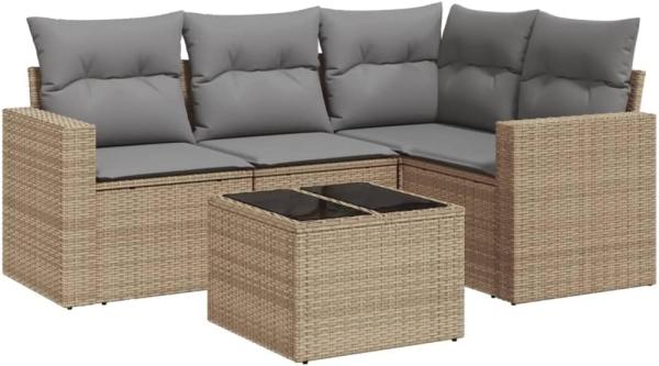 vidaXL 5-tlg. Garten-Sofagarnitur mit Kissen Beige Poly Rattan 3218909