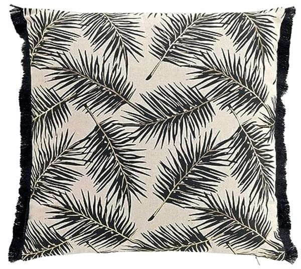 Macosa Home Dekokissen 45x45 cm schwarz weiß Blätter inkl. Füllung Reissverschluss Fransen, Sofakissen Dekokissen Zierkissen